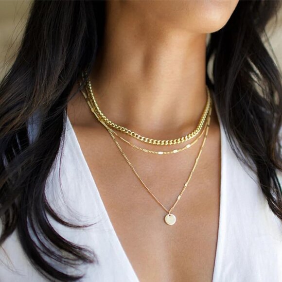 14K Gold Plated Layering Necklaces For Women Gold Necklace Set, Cuban Link, Snak - Picture 6 of 9